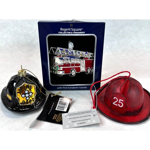 Other - Fire‎ Fighter Christmas Ornament Set of 3 Fire Truck Helmet Fireman Captain NEW